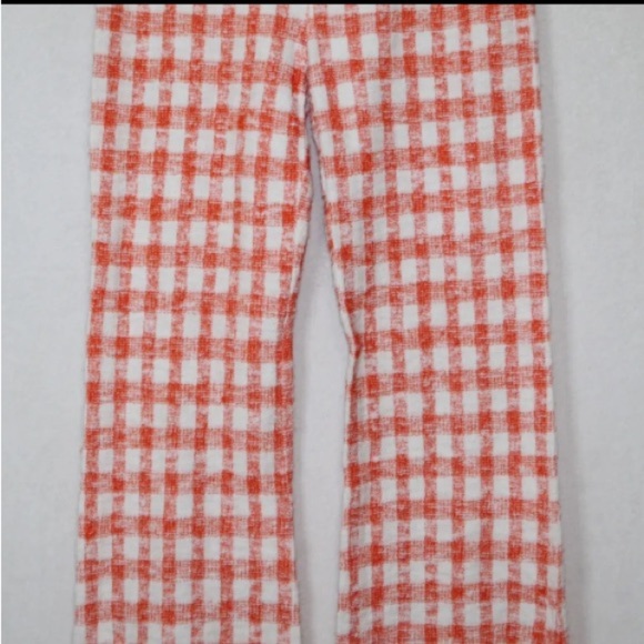 Vintage 70s Courreges Hyperbole womens pants size 0 orange gingham flare mod - Picture 9 of 9